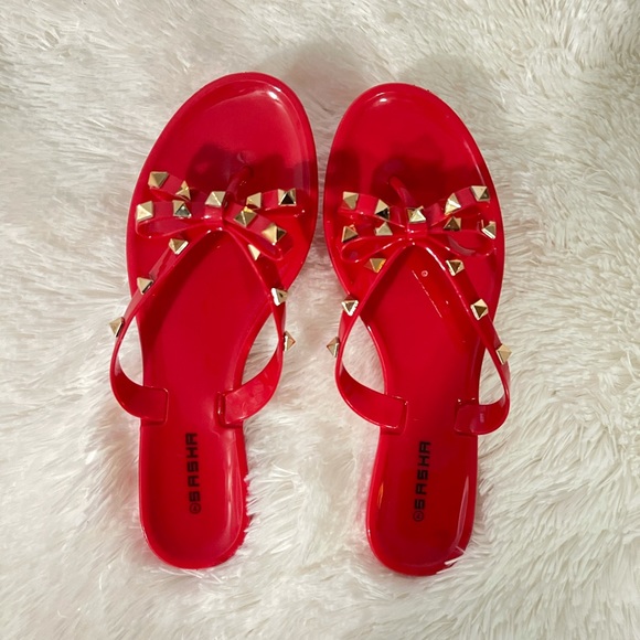 red studded jelly sandals